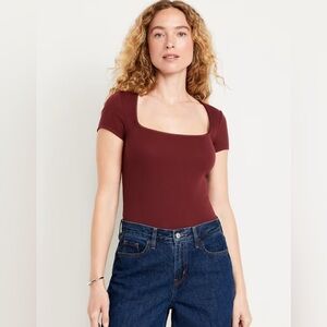 Old Navy Women's Burgundy Ribbed Square Neck Top